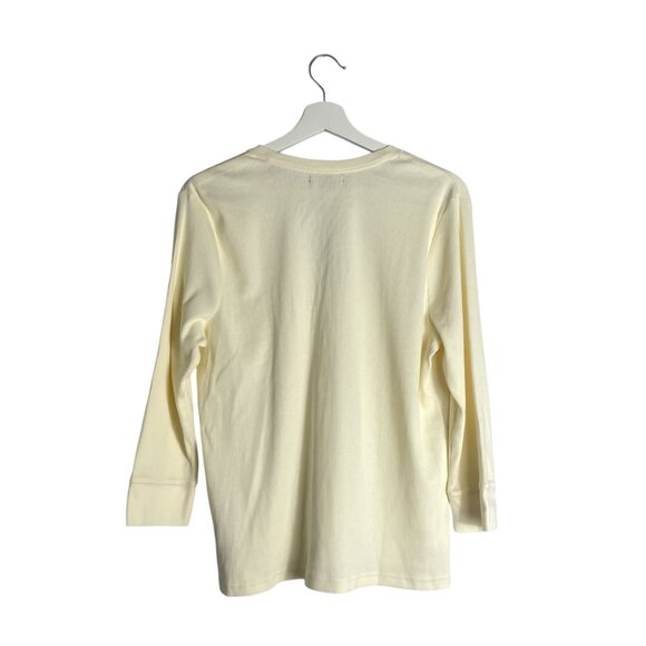 Chaps Yellow Lace Henley Cotton Quarter Sleeve Top Size XL Pastel Comfy - Picture 2 of 7